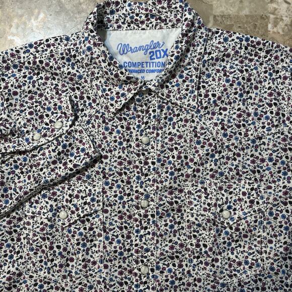Wrangler Shirt Mens Medium White Floral Paisley 20X Competition Advanced - Picture 1 of 10